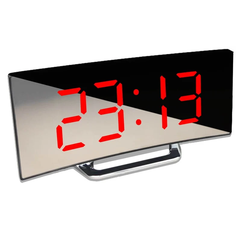 Moderne gebogen led wekkerklok met dimbare digitale display en snoozefunctie voor slaapkamer en bureau | Sansoti