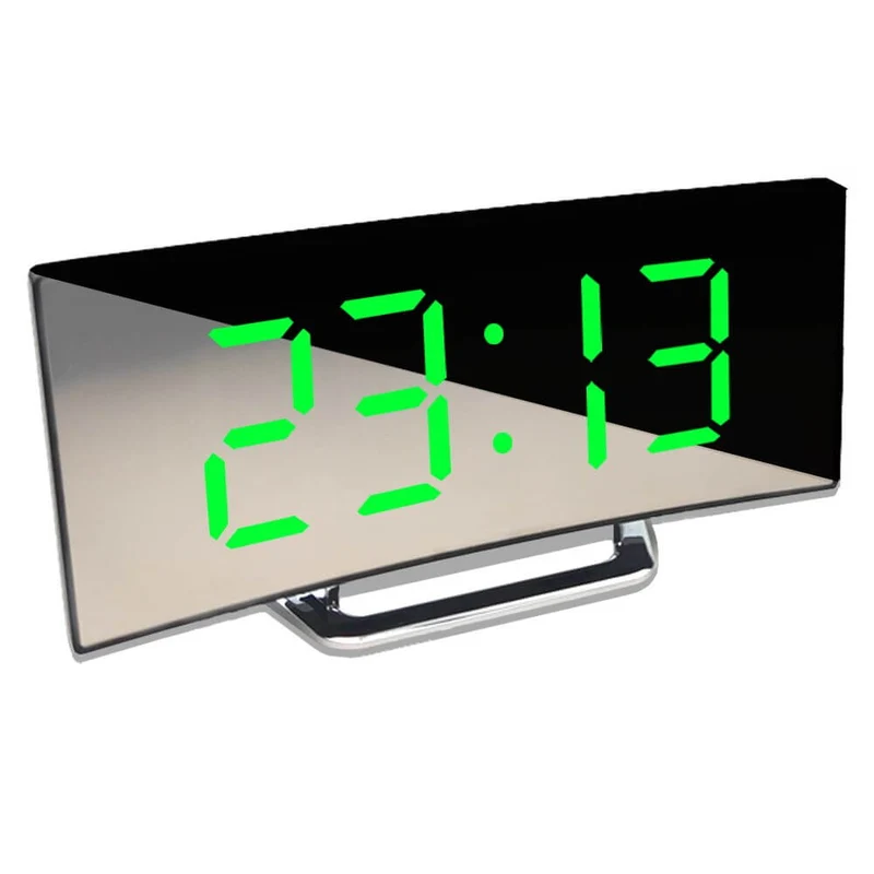 Moderne gebogen led wekkerklok met dimbare digitale display en snoozefunctie voor slaapkamer en bureau | Sansoti