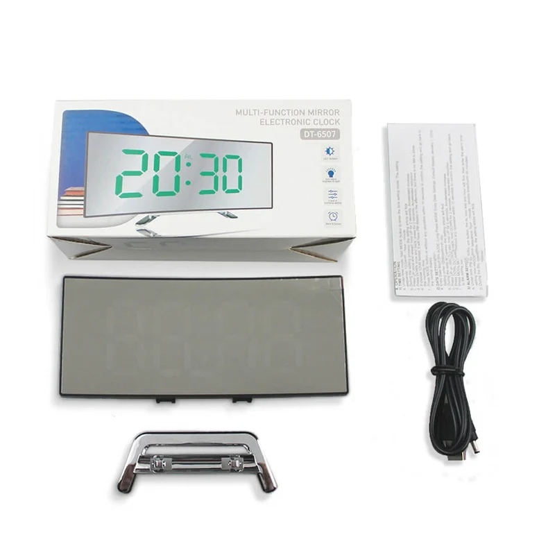 Moderne gebogen led wekkerklok met dimbare digitale display en snoozefunctie voor slaapkamer en bureau | Sansoti