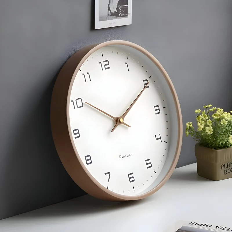 Moderne ronde houten wandklok met stilzwijgend uurwerk voor woonkamer, keuken en slaapkamer | Sansoti