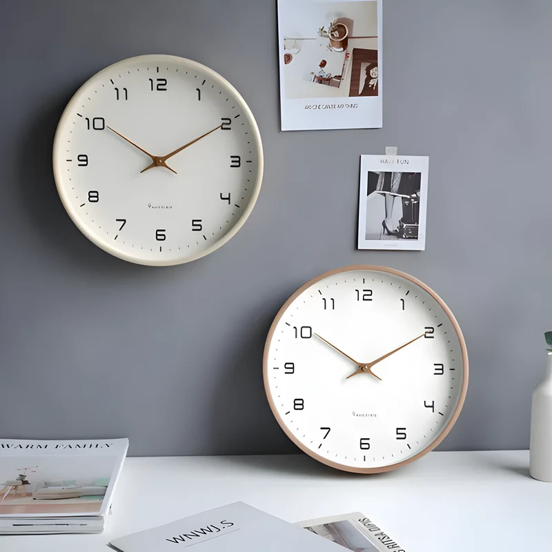 Moderne ronde houten wandklok met stilzwijgend uurwerk voor woonkamer, keuken en slaapkamer | Sansoti