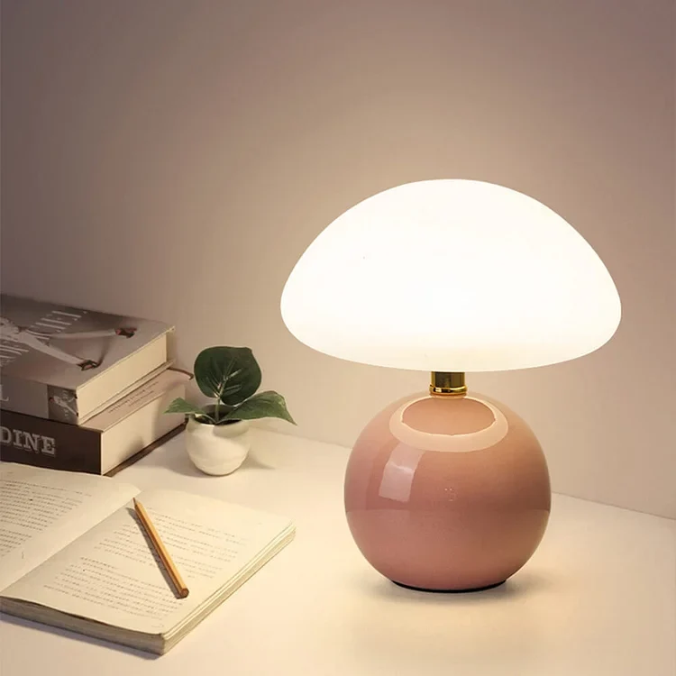 Franse paddenstoel tafellamp van keramiek met verstelbaar warm licht in Bauhaus stijl | Sansoti