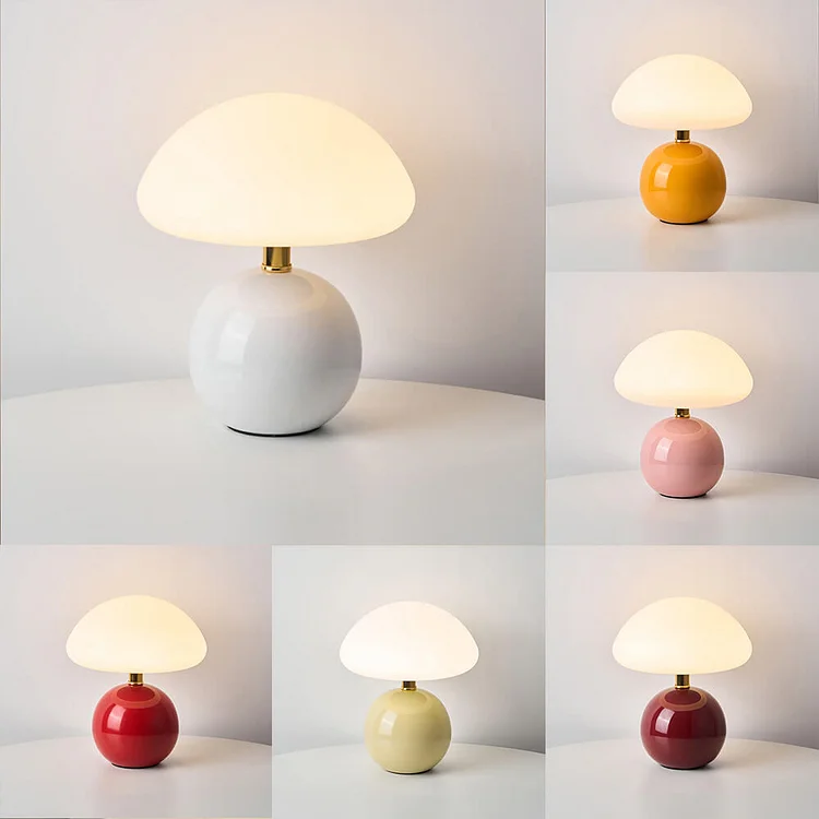 Franse paddenstoel tafellamp van keramiek met verstelbaar warm licht in Bauhaus stijl | Sansoti