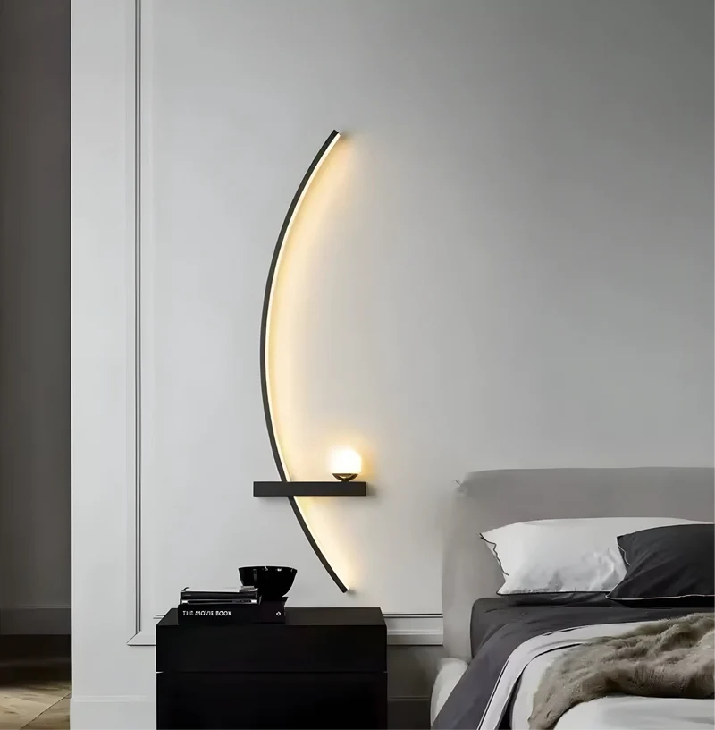 Moderne Led Wandleuchte Met Gebogen Design En Dimbare Verlichting Voor Slaap- En Woonkamer | Sansoti