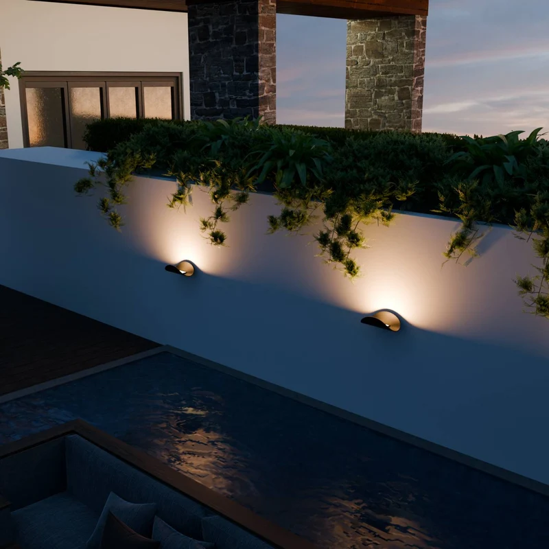 Minimalistische half ronde led wandlamp met warm indirect licht voor binnen en beschut buiten | Sansoti