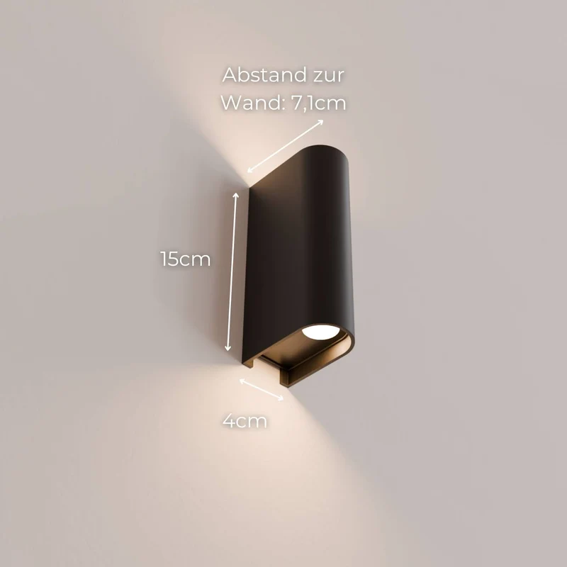 Compacte led wandlamp met warm up-down licht voor interieur en gevel | Sansoti