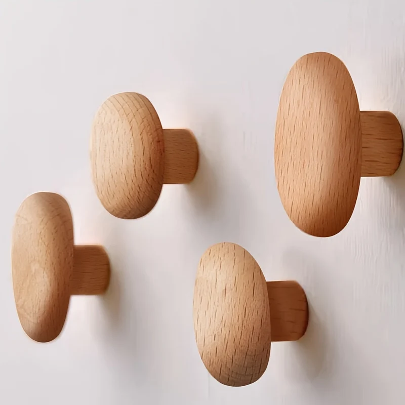 Natuurlijke houten wandhaken met organische vormgeving voor hal, badkamer en slaapkamer | Sansoti