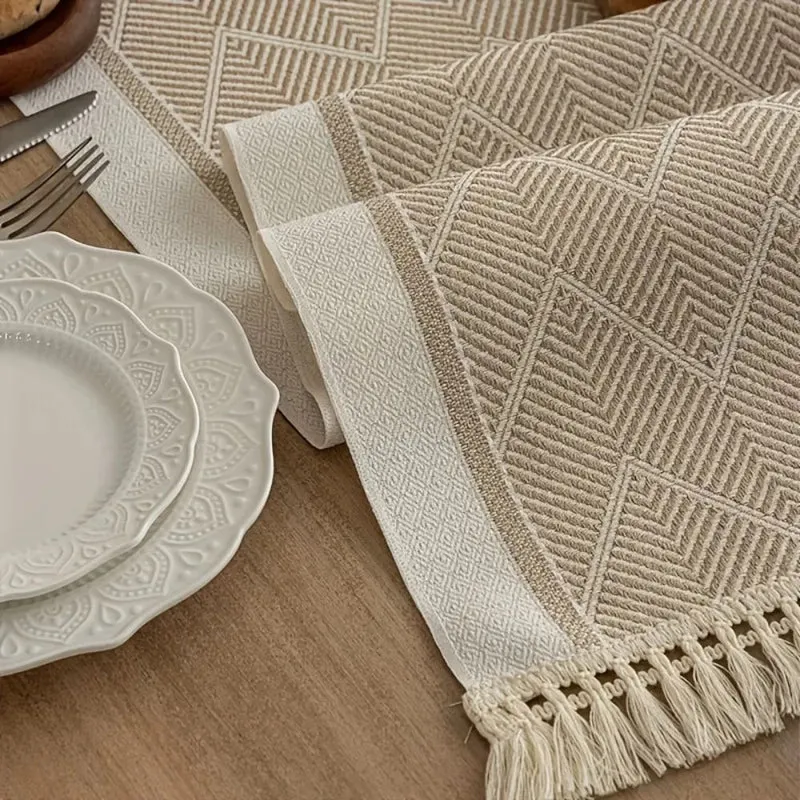 Luxe Geweven Tafelloper met Zigzagpatroon – Scandinavische Tafelloper voor Eettafel & Interieur