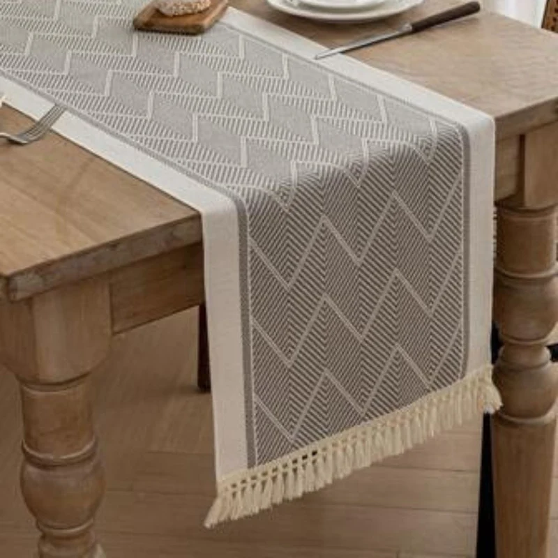 Luxe Geweven Tafelloper met Zigzagpatroon – Scandinavische Tafelloper voor Eettafel & Interieur