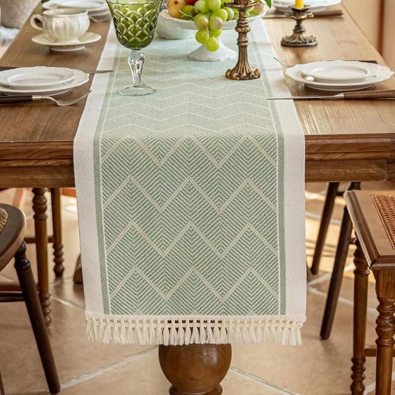Luxe Geweven Tafelloper met Zigzagpatroon – Scandinavische Tafelloper voor Eettafel & Interieur