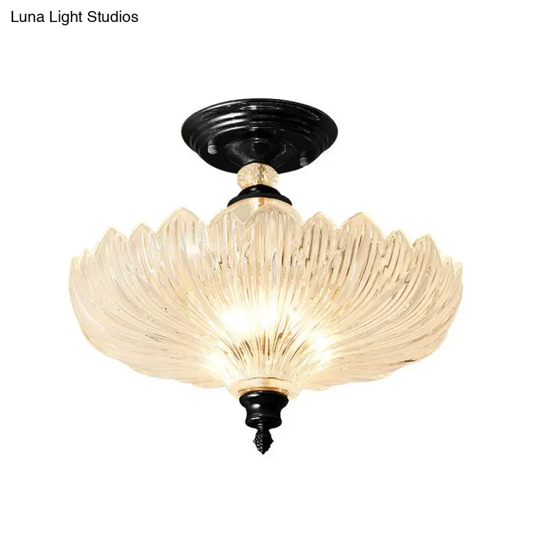 Kristallen Plafondlamp 3-Lichts met Golfrand Zwart Goud 30cm 40cm Semi-Flush Klassiek Design voor Eetkamer | Sansoti