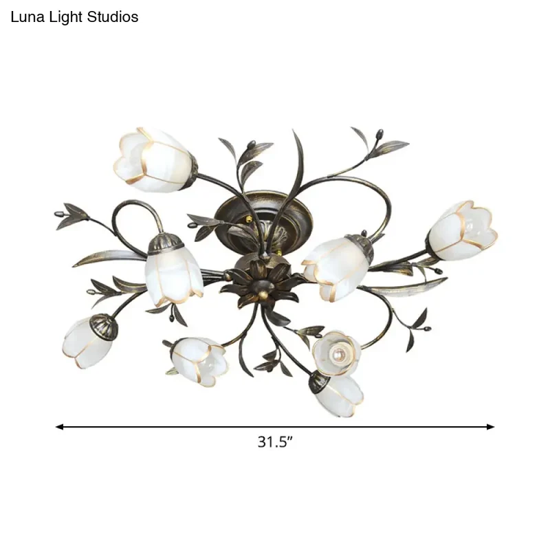 Landelijke Kroonluchter Glas & Messing 4-12 Lichtpunten Bloemranken Plafondlamp Romantische Verlichting | Sansoti