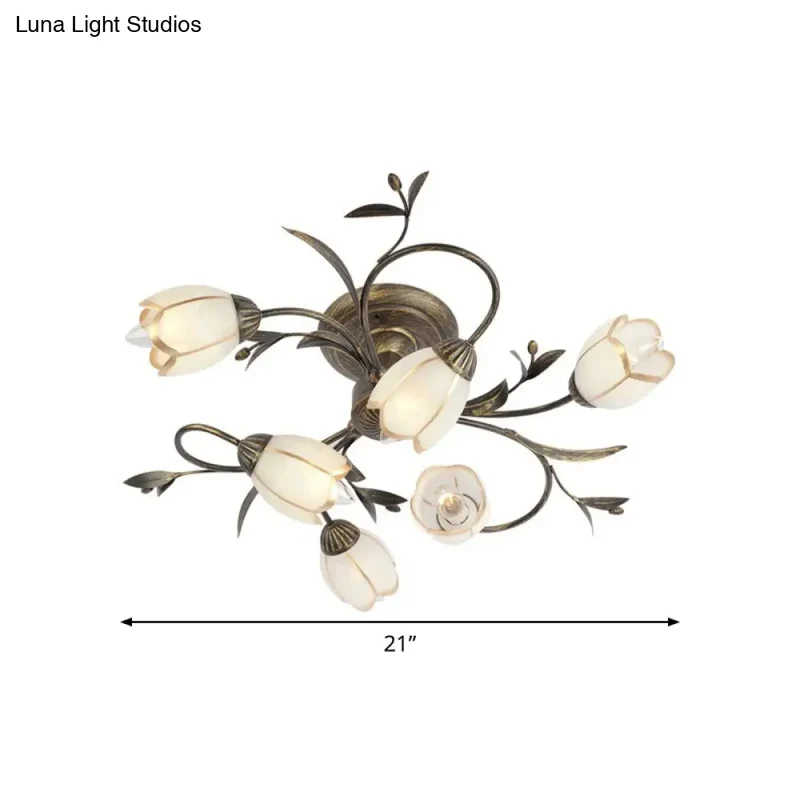 Landelijke Kroonluchter Glas & Messing 4-12 Lichtpunten Bloemranken Plafondlamp Romantische Verlichting | Sansoti