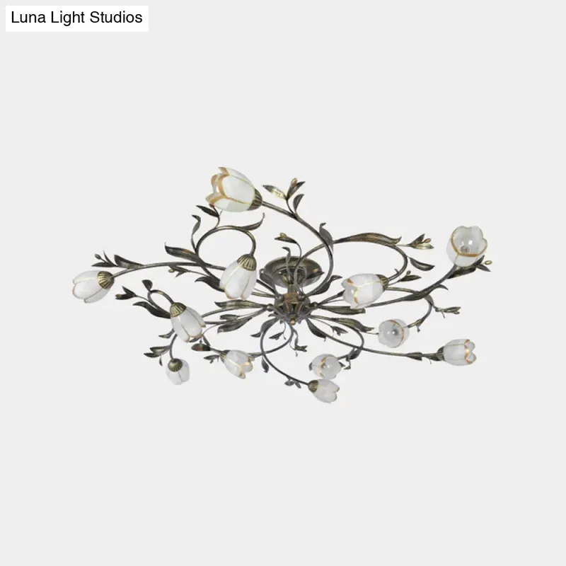 Landelijke Kroonluchter Glas & Messing 4-12 Lichtpunten Bloemranken Plafondlamp Romantische Verlichting | Sansoti