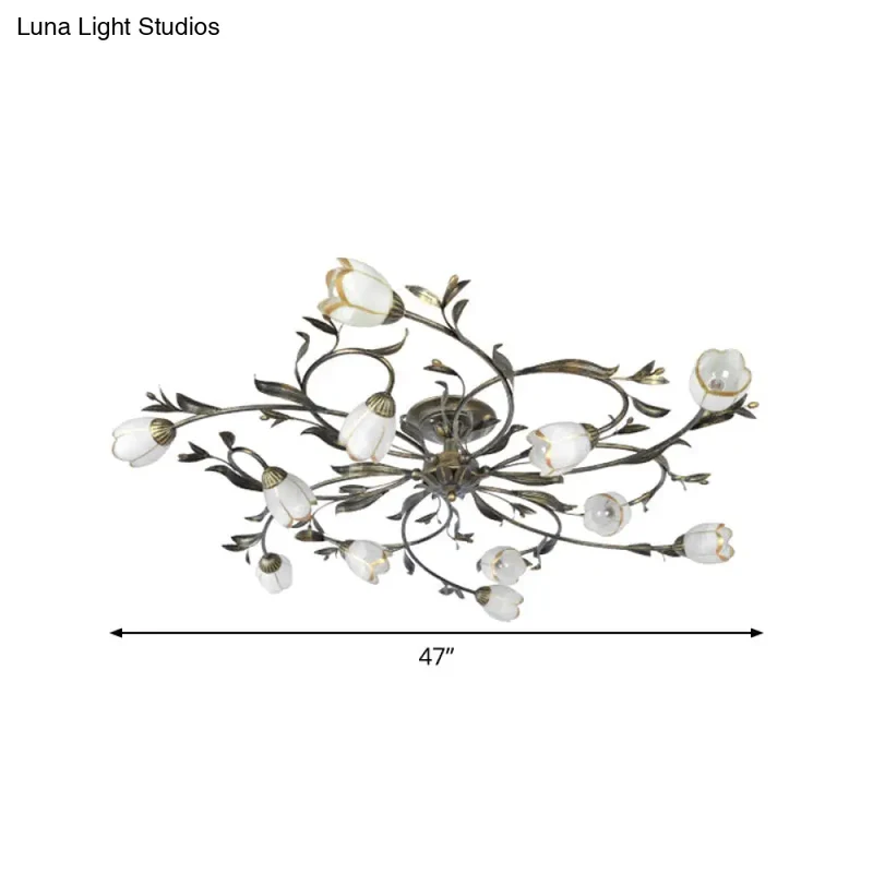Landelijke Kroonluchter Glas & Messing 4-12 Lichtpunten Bloemranken Plafondlamp Romantische Verlichting | Sansoti
