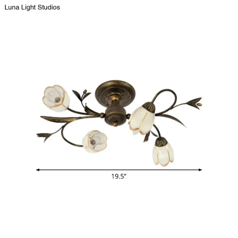 Landelijke Kroonluchter Glas & Messing 4-12 Lichtpunten Bloemranken Plafondlamp Romantische Verlichting | Sansoti