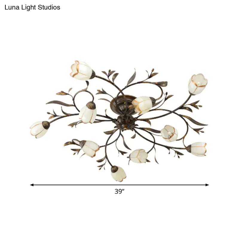 Landelijke Kroonluchter Glas & Messing 4-12 Lichtpunten Bloemranken Plafondlamp Romantische Verlichting | Sansoti