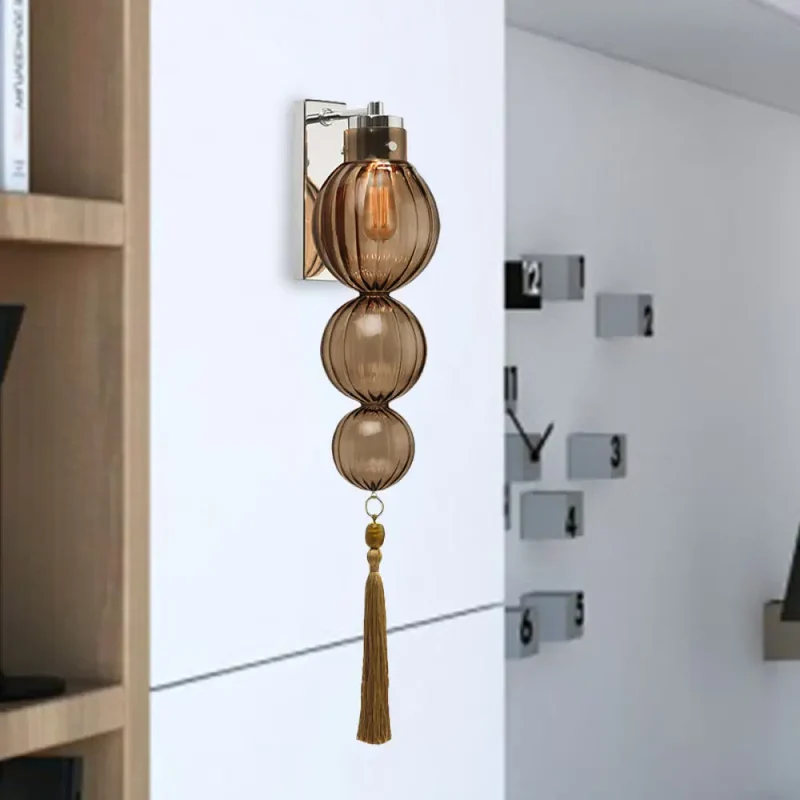 Wandlamp Bol Glas Messing Chroom Kwast Orientaalse Sfeer E12 E14 Fitting 1 Lichtbron Helder Amber Blauw | Sansoti