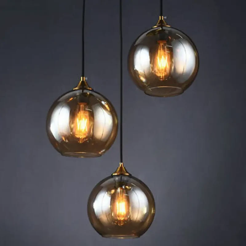 Hanglamp Glas 3 Lichts Bol Antiek Messing Afwerking Keuken Eetkamer Woonkamer Retro Modern Stijlvol Design | Sansoti
