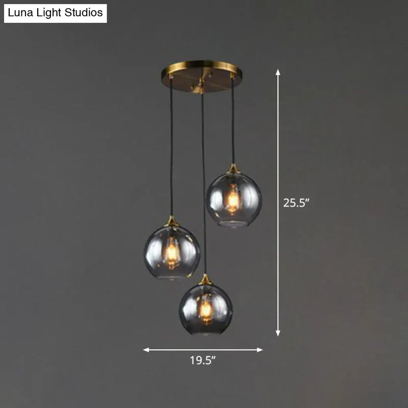 Hanglamp Glas 3 Lichts Bol Antiek Messing Afwerking Keuken Eetkamer Woonkamer Retro Modern Stijlvol Design | Sansoti