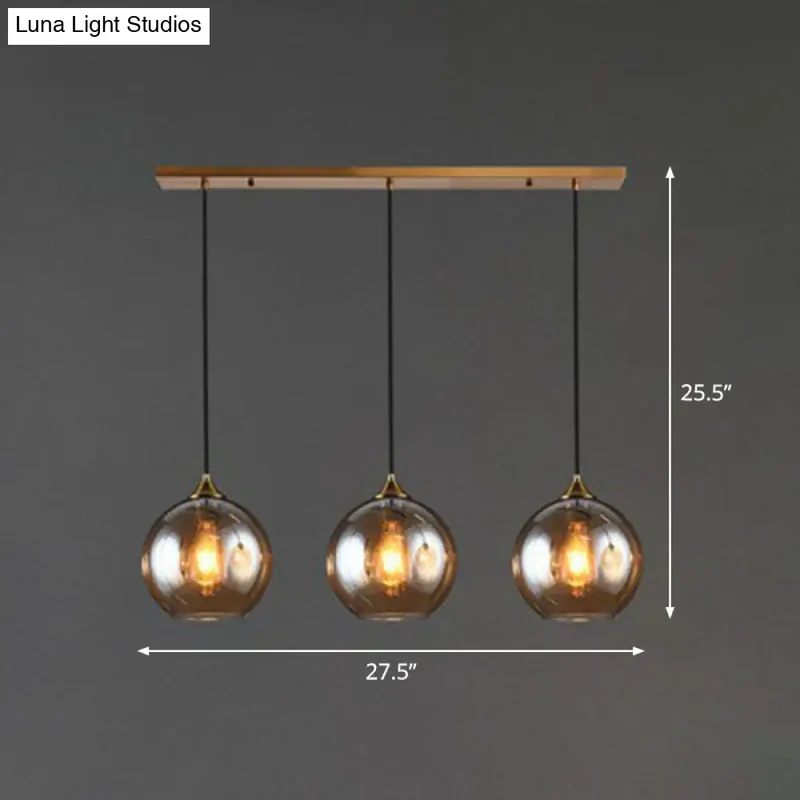 Hanglamp Glas 3 Lichts Bol Antiek Messing Afwerking Keuken Eetkamer Woonkamer Retro Modern Stijlvol Design | Sansoti