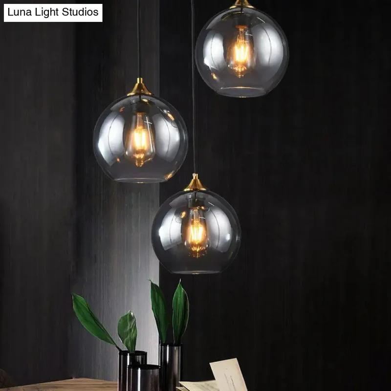 Hanglamp Glas 3 Lichts Bol Antiek Messing Afwerking Keuken Eetkamer Woonkamer Retro Modern Stijlvol Design | Sansoti
