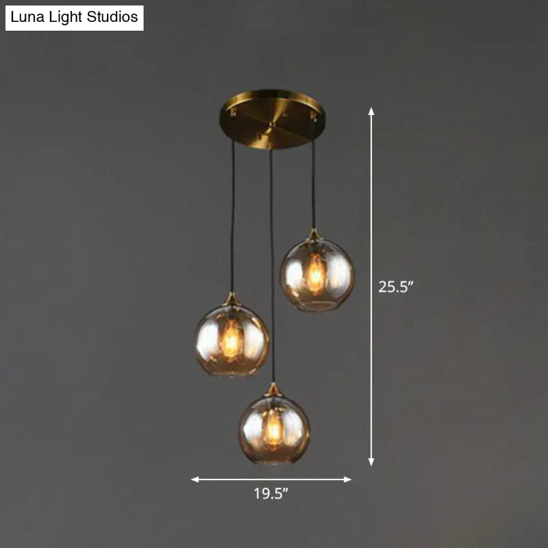 Hanglamp Glas 3 Lichts Bol Antiek Messing Afwerking Keuken Eetkamer Woonkamer Retro Modern Stijlvol Design | Sansoti