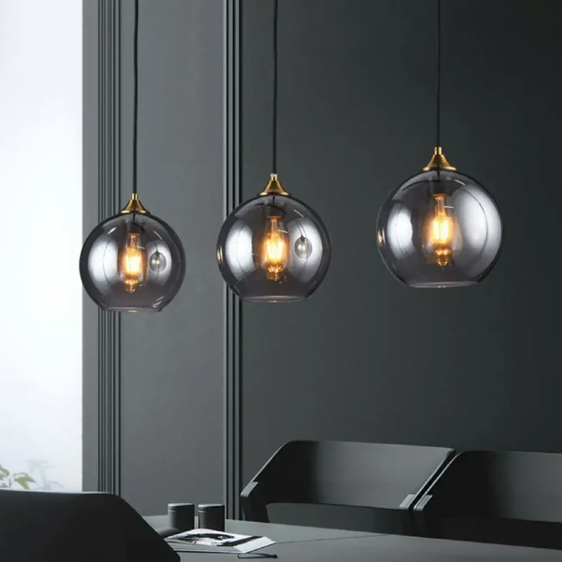 Hanglamp Glas 3 Lichts Bol Antiek Messing Afwerking Keuken Eetkamer Woonkamer Retro Modern Stijlvol Design | Sansoti