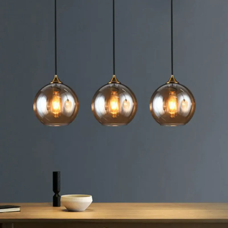 Hanglamp Glas 3 Lichts Bol Antiek Messing Afwerking Keuken Eetkamer Woonkamer Retro Modern Stijlvol Design | Sansoti