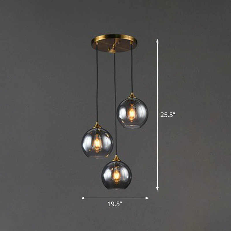 Hanglamp Glas 3 Lichts Bol Antiek Messing Afwerking Keuken Eetkamer Woonkamer Retro Modern Stijlvol Design | Sansoti