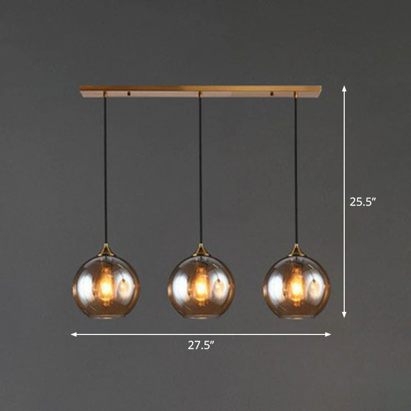 Hanglamp Glas 3 Lichts Bol Antiek Messing Afwerking Keuken Eetkamer Woonkamer Retro Modern Stijlvol Design | Sansoti