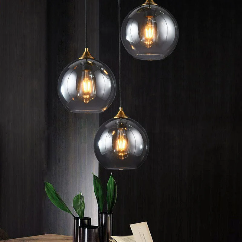 Hanglamp Glas 3 Lichts Bol Antiek Messing Afwerking Keuken Eetkamer Woonkamer Retro Modern Stijlvol Design | Sansoti