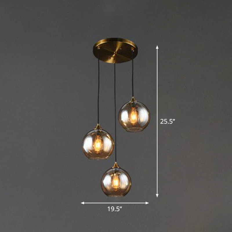 Hanglamp Glas 3 Lichts Bol Antiek Messing Afwerking Keuken Eetkamer Woonkamer Retro Modern Stijlvol Design | Sansoti