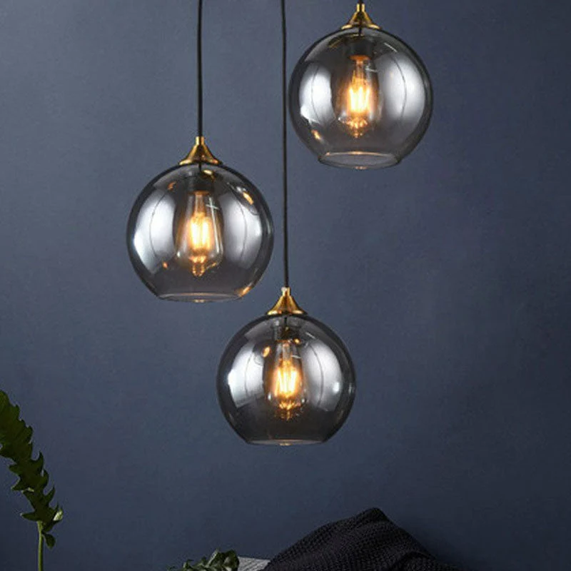 Hanglamp Glas 3 Lichts Bol Antiek Messing Afwerking Keuken Eetkamer Woonkamer Retro Modern Stijlvol Design | Sansoti