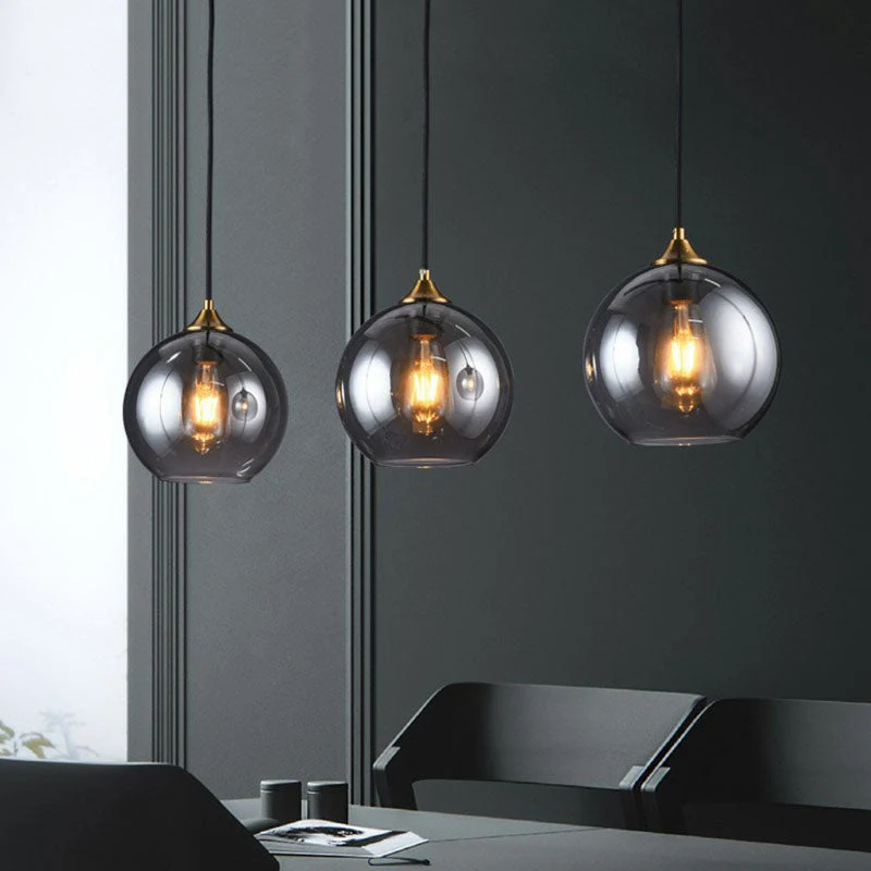 Hanglamp Glas 3 Lichts Bol Antiek Messing Afwerking Keuken Eetkamer Woonkamer Retro Modern Stijlvol Design | Sansoti
