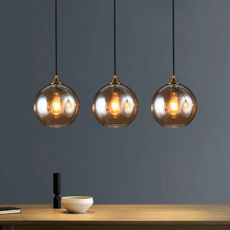 Hanglamp Glas 3 Lichts Bol Antiek Messing Afwerking Keuken Eetkamer Woonkamer Retro Modern Stijlvol Design | Sansoti