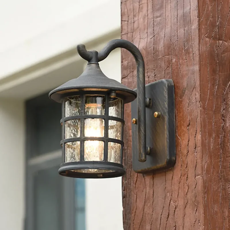 Wandlamp Lantaarn met Gestructureerd Glas Brons Zwart Buiten Binnen Landelijke Stijl Metaal E27 Wand | Sansoti