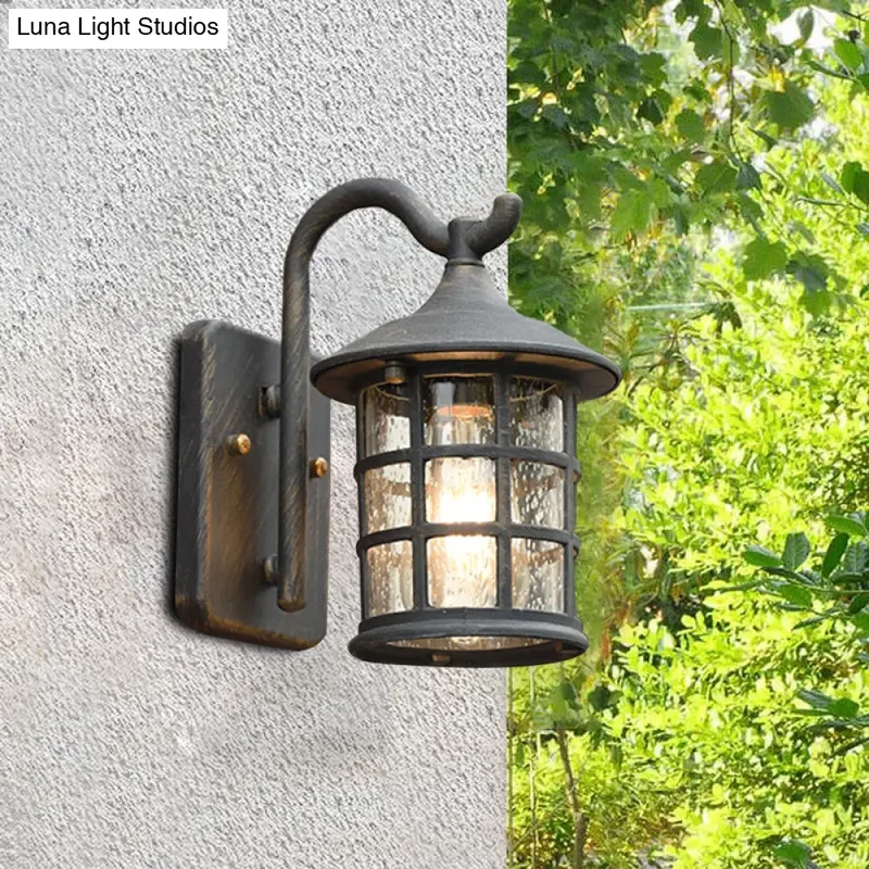 Wandlamp Lantaarn met Gestructureerd Glas Brons Zwart Buiten Binnen Landelijke Stijl Metaal E27 Wand | Sansoti