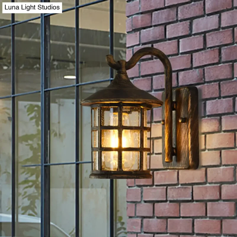 Wandlamp Lantaarn met Gestructureerd Glas Brons Zwart Buiten Binnen Landelijke Stijl Metaal E27 Wand | Sansoti