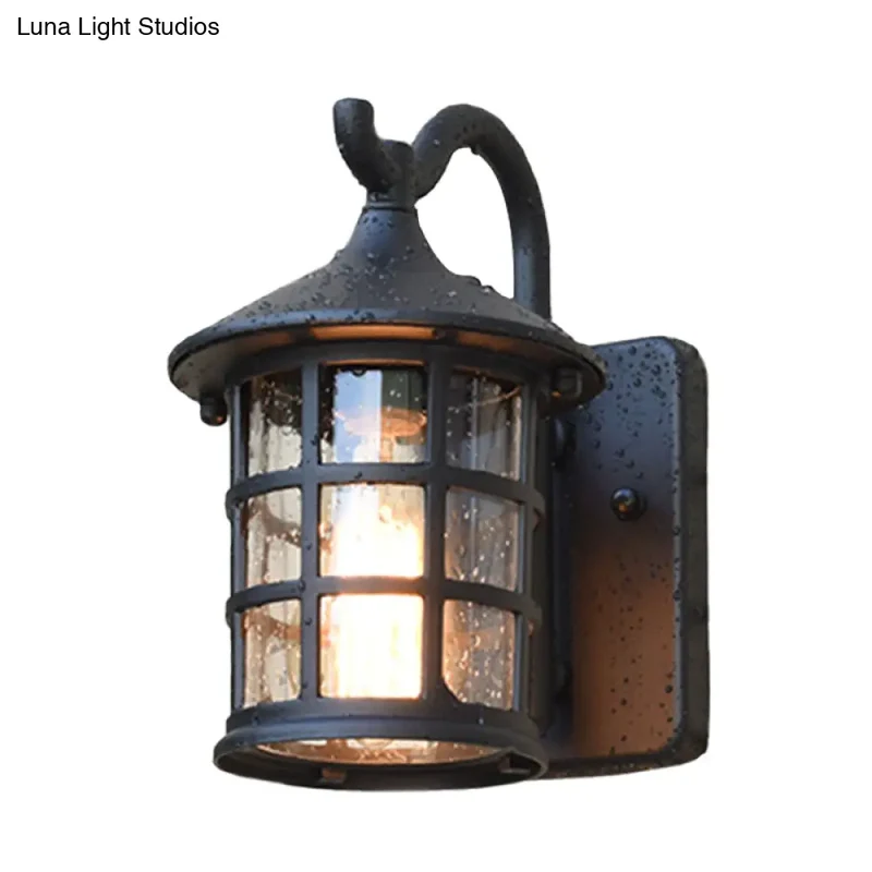 Wandlamp Lantaarn met Gestructureerd Glas Brons Zwart Buiten Binnen Landelijke Stijl Metaal E27 Wand | Sansoti