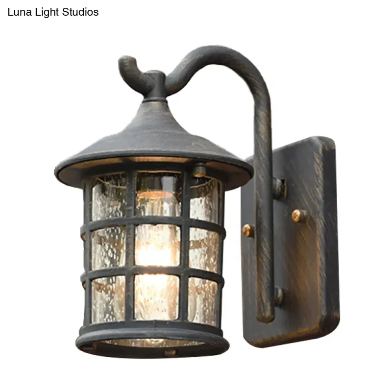 Wandlamp Lantaarn met Gestructureerd Glas Brons Zwart Buiten Binnen Landelijke Stijl Metaal E27 Wand | Sansoti