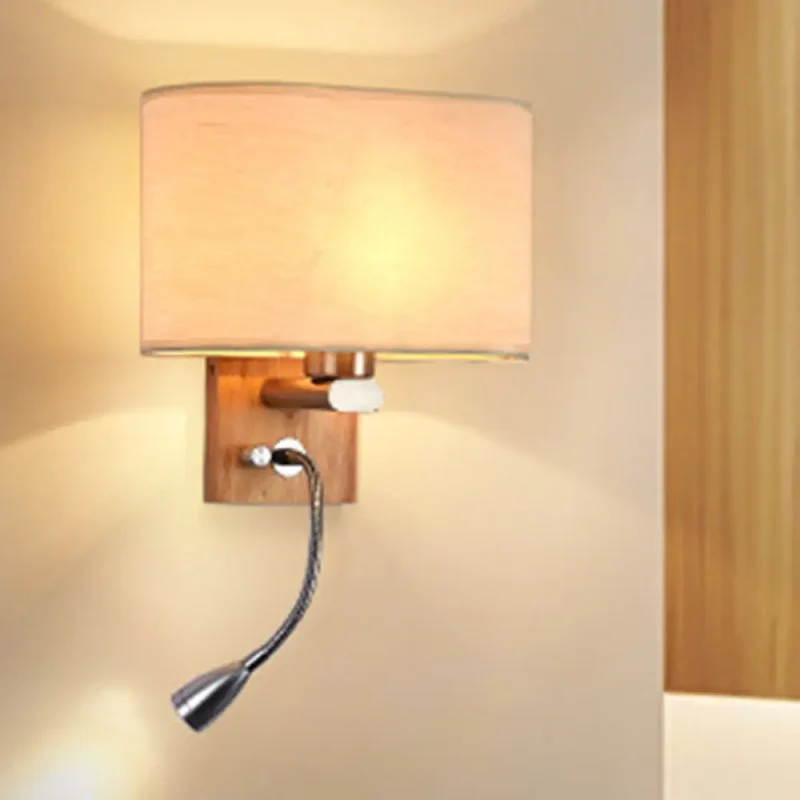 Verstelbare Wandlamp Leeslamp met Stoffen Kap Beige Champagne Metaal voor Slaapkamer Nachtkastje E26 E27 | Sansoti