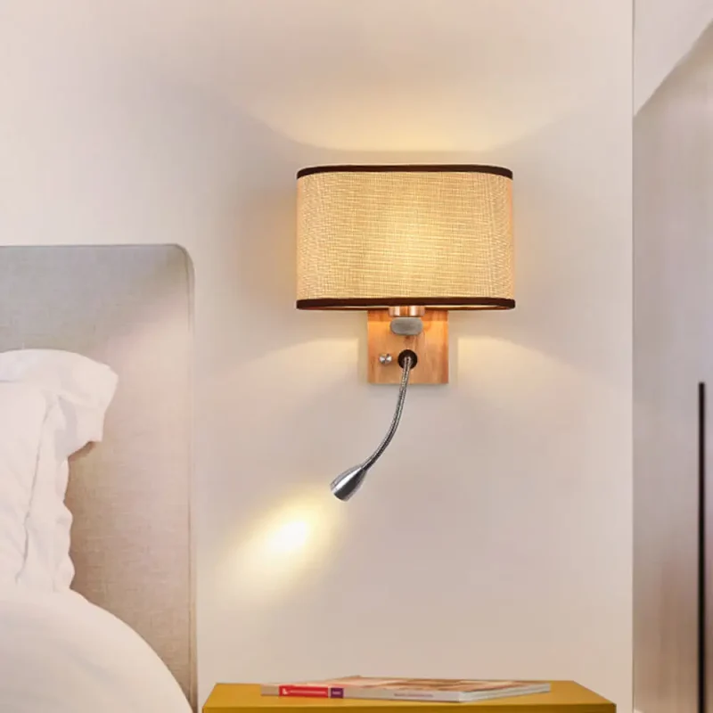 Verstelbare Wandlamp Leeslamp met Stoffen Kap Beige Champagne Metaal voor Slaapkamer Nachtkastje E26 E27 | Sansoti