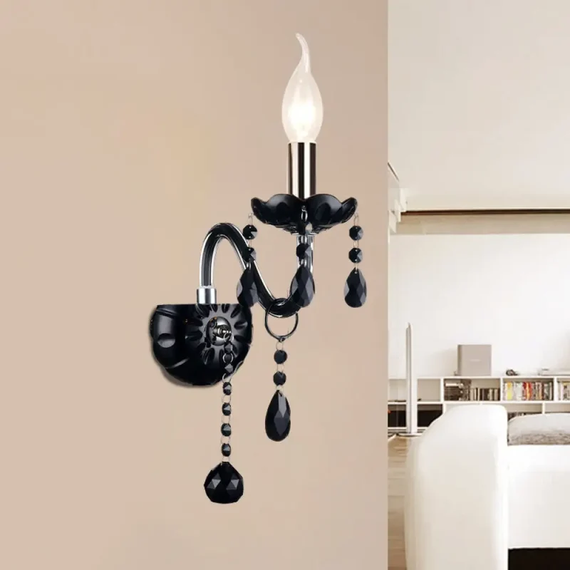 Kristallen Wandlamp Zwart Kaarsstijl Sierlijke S-Vorm Arm 1-2 Lichtpunten E12 E14 Fitting Elegant Woonkamer | Sansoti