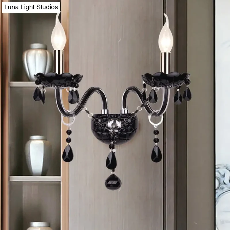 Kristallen Wandlamp Zwart Kaarsstijl Sierlijke S-Vorm Arm 1-2 Lichtpunten E12 E14 Fitting Elegant Woonkamer | Sansoti