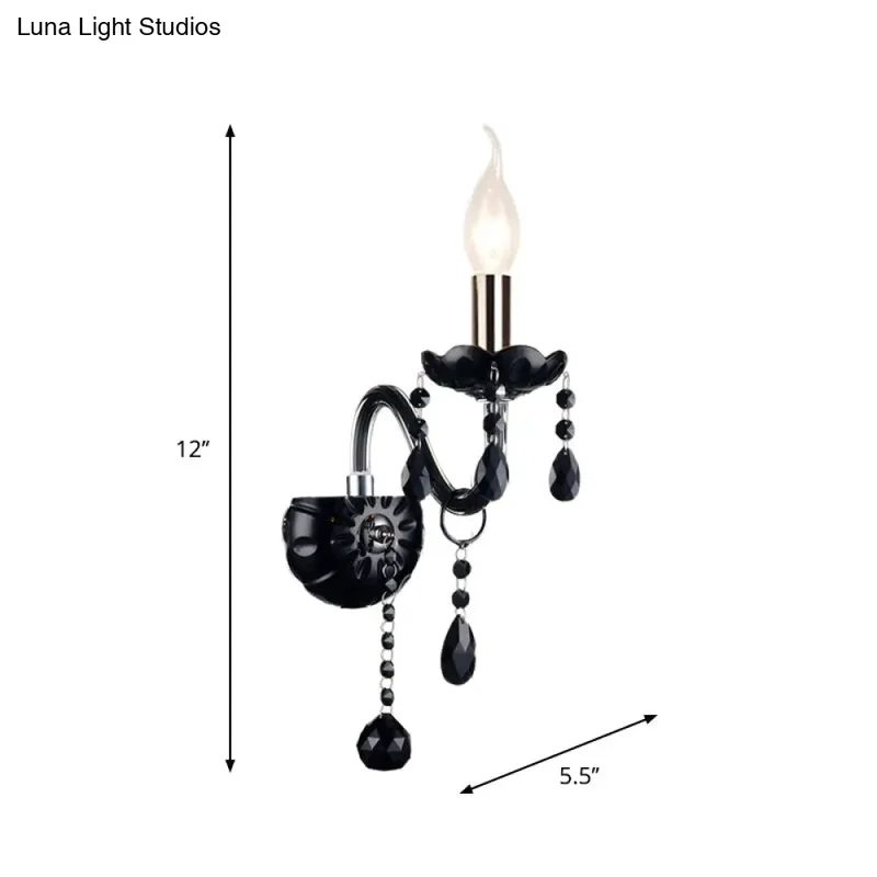 Kristallen Wandlamp Zwart Kaarsstijl Sierlijke S-Vorm Arm 1-2 Lichtpunten E12 E14 Fitting Elegant Woonkamer | Sansoti