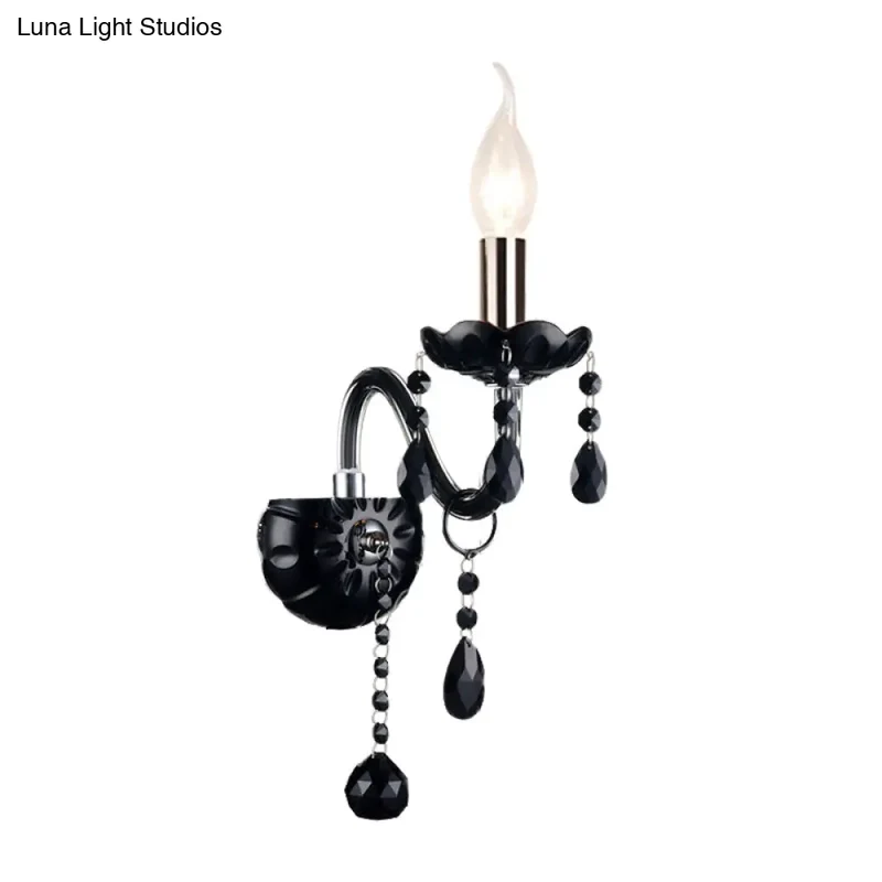 Kristallen Wandlamp Zwart Kaarsstijl Sierlijke S-Vorm Arm 1-2 Lichtpunten E12 E14 Fitting Elegant Woonkamer | Sansoti
