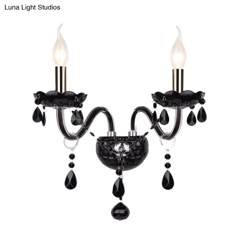 Kristallen Wandlamp Zwart Kaarsstijl Sierlijke S-Vorm Arm 1-2 Lichtpunten E12 E14 Fitting Elegant Woonkamer | Sansoti