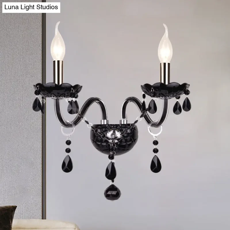 Kristallen Wandlamp Zwart Kaarsstijl Sierlijke S-Vorm Arm 1-2 Lichtpunten E12 E14 Fitting Elegant Woonkamer | Sansoti