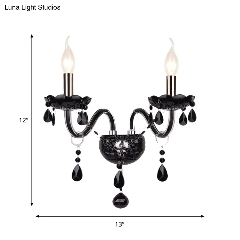 Kristallen Wandlamp Zwart Kaarsstijl Sierlijke S-Vorm Arm 1-2 Lichtpunten E12 E14 Fitting Elegant Woonkamer | Sansoti